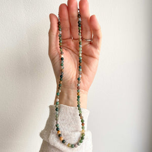 Collier Agate indienne 4mm en acier inoxydable (reliance au vivant / paix intérieure)