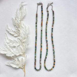 Collier Agate indienne 4mm en acier inoxydable (reliance au vivant / paix intérieure)