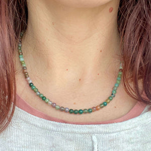 Collier Agate indienne 4mm en acier inoxydable (reliance au vivant / paix intérieure)