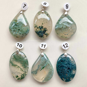 Pendentif Agate mousse bélière sertie argent (joie de vivre / sérénité)