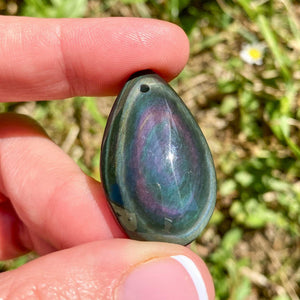 Pendentif percé en Obsidienne œil céleste qualité EXTRA (protection / clairvoyance)
