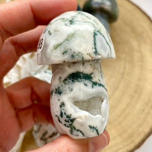 Champignon en Agate mousse (reliance à Gaïa et aux esprits de la nature) snow