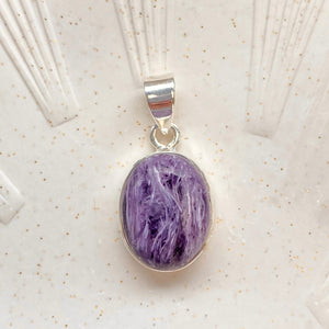 Pendentif Charoïte serti argent (transformation personnelle / sagesse) cyaleor