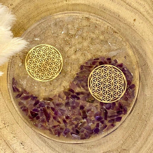 Disque orgonite, pierres et motif fleur de vie (purification / rechargement des pierres) purification [mes jolis cristaux]