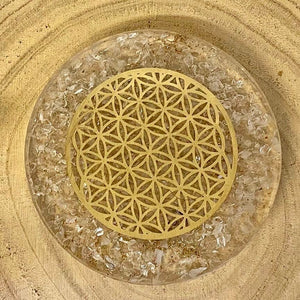 Disque orgonite, pierres et motif fleur de vie (purification / rechargement des pierres) purification [mes jolis cristaux]