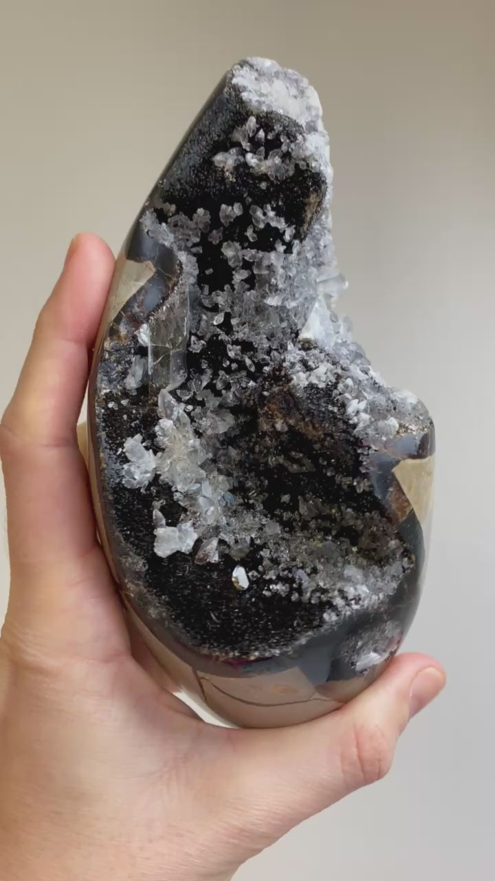 Forme libre en Septaria sauvage et cristallisations de calcite