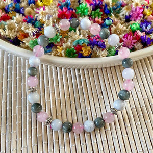 Bracelet Aigue-Marine, Quartz rose, Quartz Oeil de chat et Charms (amour / amitié) Bracelets [mes jolis cristaux]