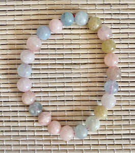 Bracelet Béryls Aigue-Marine et Morganite 6mm ou 8mm (harmonie dans votre couple) bracelet [mes jolis cristaux]